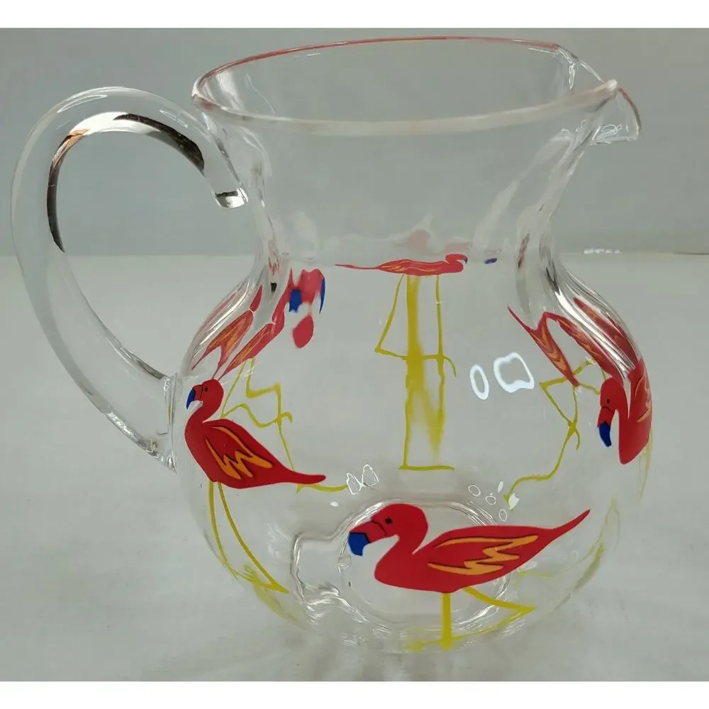 Fun Acrylic Pink Flamingo Pitcher with 4 Cups and 12 Cocktail Stir Sticks Set